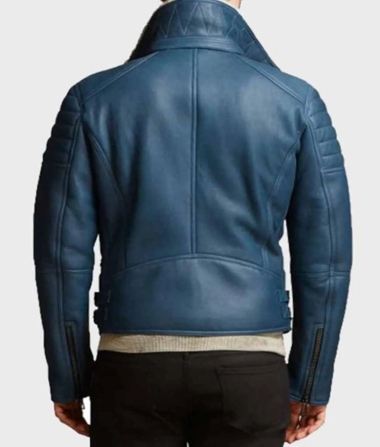 Men’s Blue Shearling Leather Jacket | Mens Biker Jacket