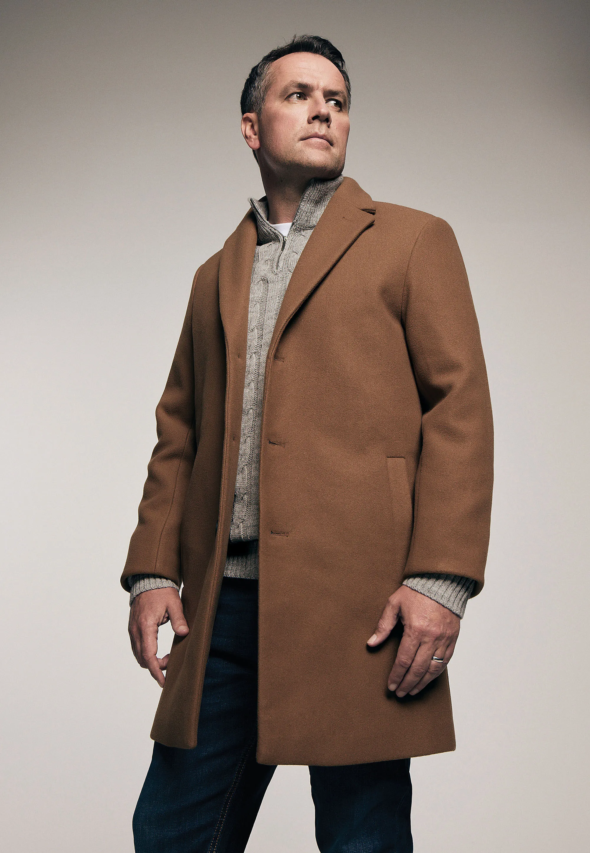 Mens Camel Long Line Over Coat