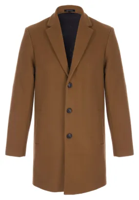 Mens Camel Long Line Over Coat