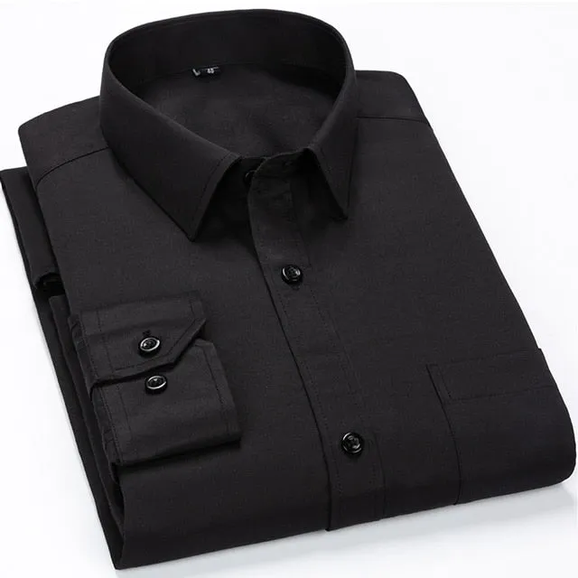 Men's Classic Standard-fit Single Patch Pocket Office Long Sleeve Shirt