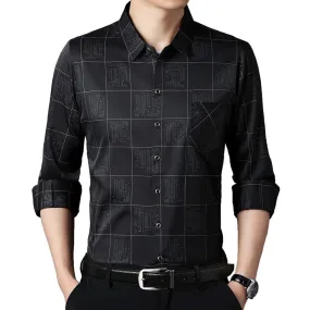 Men's Luxury Casual Plaid Pattern Big Pocket Long Sleeve Shirt