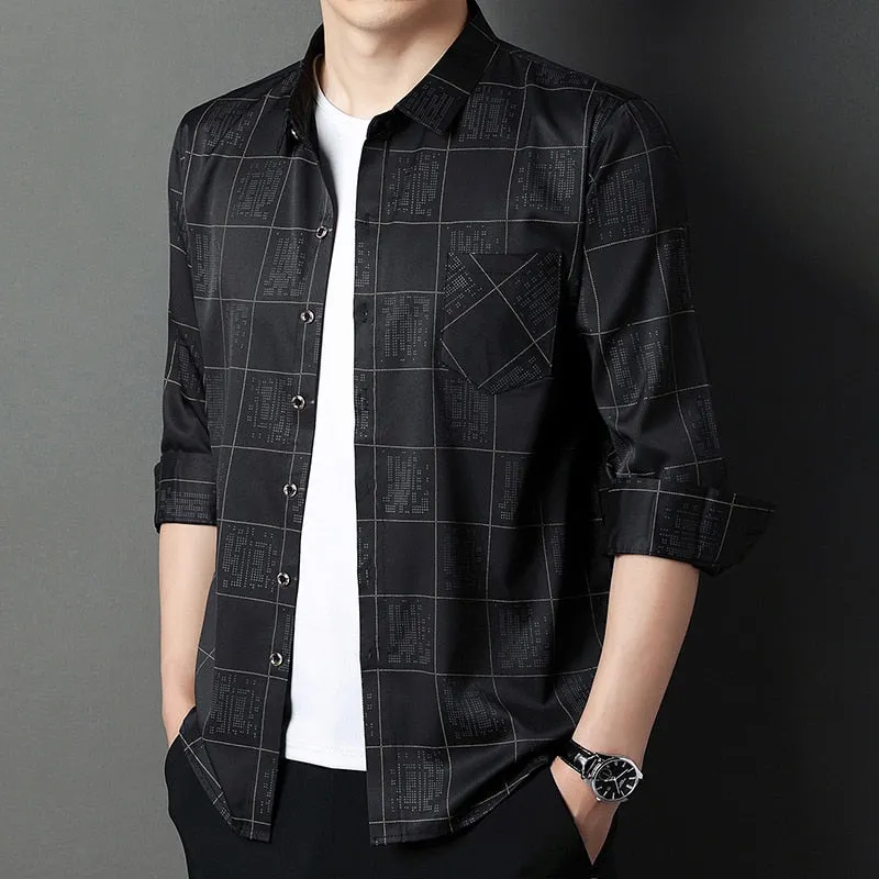 Men's Luxury Casual Plaid Pattern Big Pocket Long Sleeve Shirt