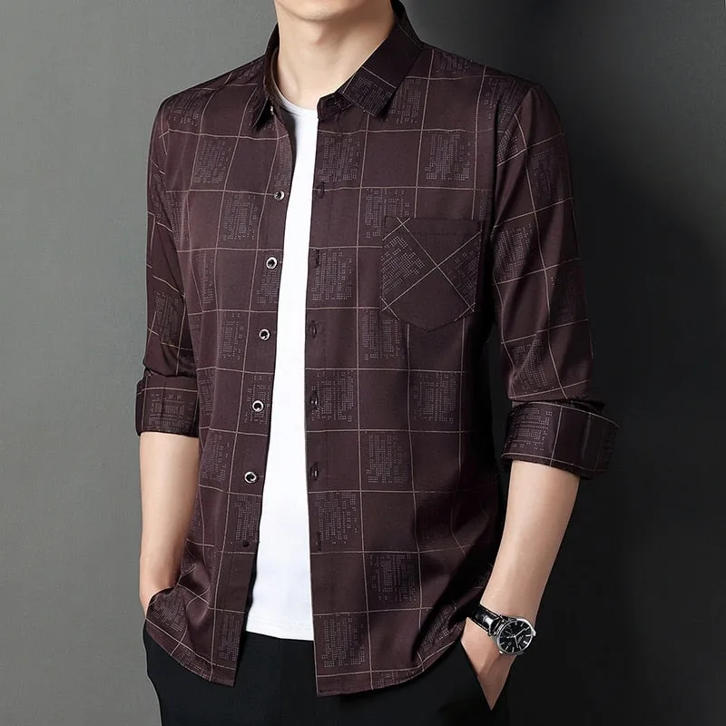 Men's Luxury Casual Plaid Pattern Big Pocket Long Sleeve Shirt