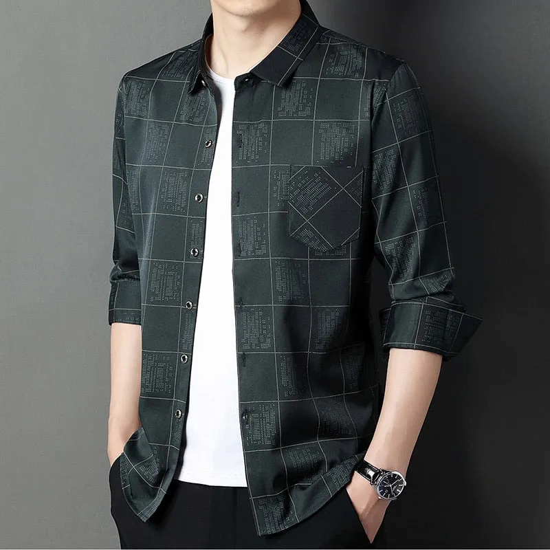 Men's Luxury Casual Plaid Pattern Big Pocket Long Sleeve Shirt