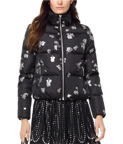 Michael Kors Womens Foil Printed Puffer Jacket