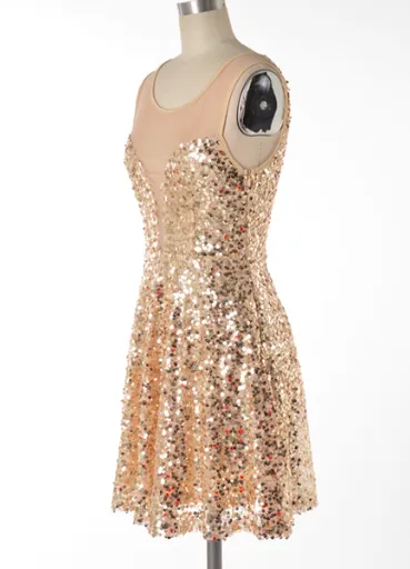 Midnight Rendezvous Gold Sequin Darling Party Dress in Gold