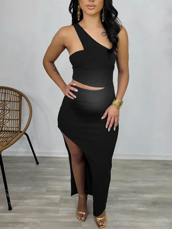 Momnfancy Irregular Cut Out One Shoulder Side Slit Bodycon Fashion Maternity Photoshoot Baby Shower Party Maxi Dress