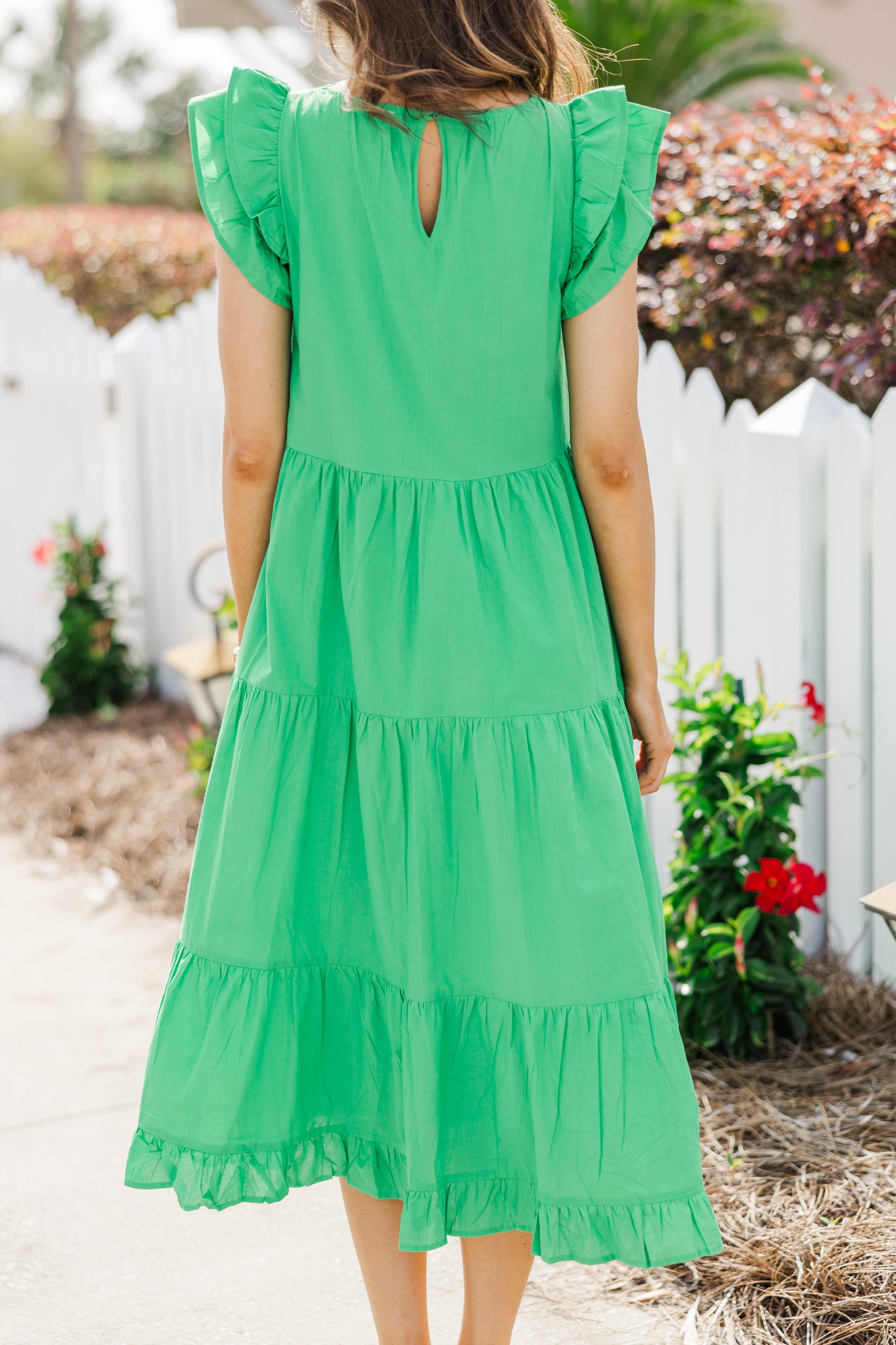 Need You Now Kelly Green Ruffled Midi Dress