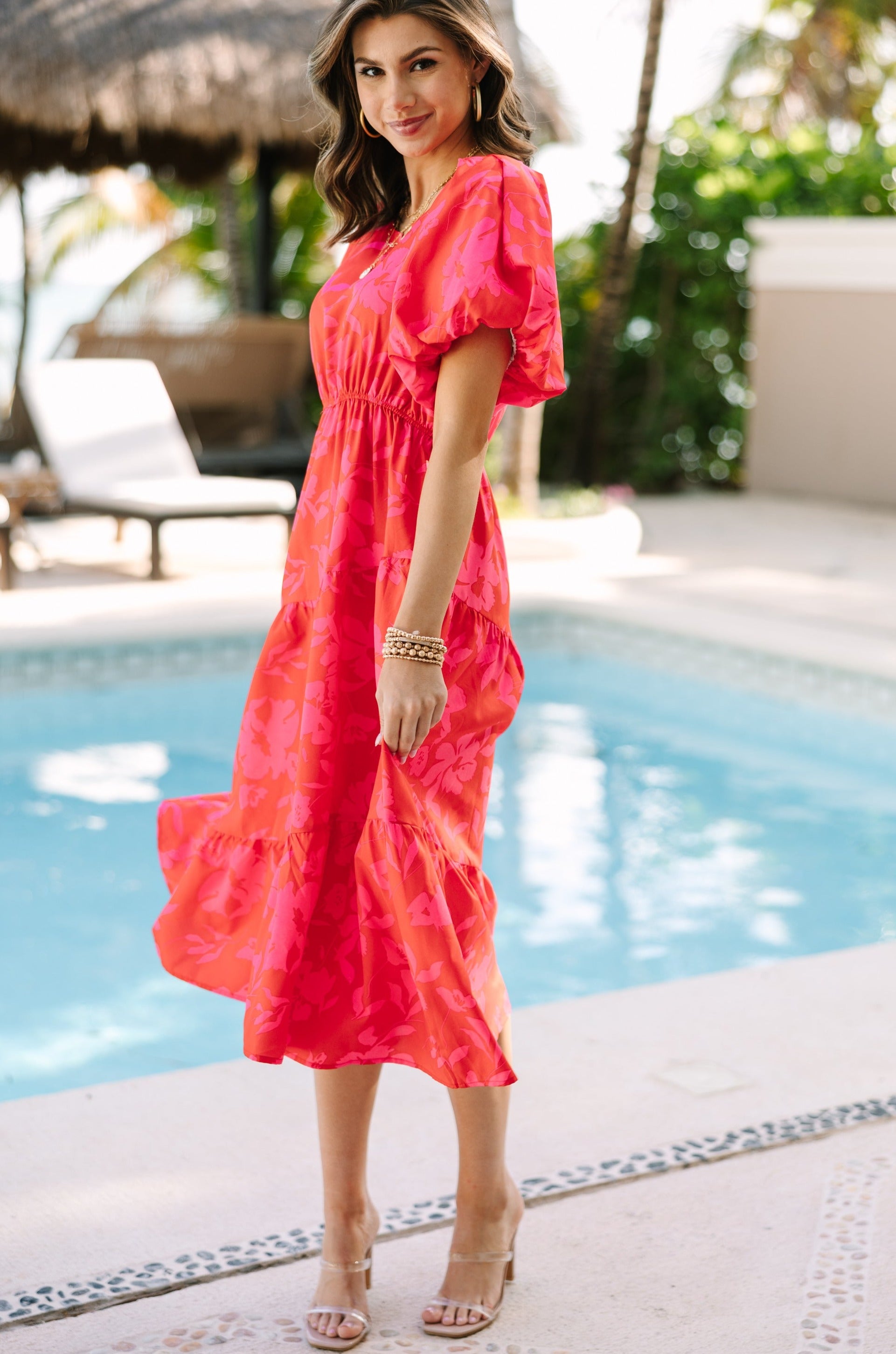 Odds Are In Your Favor Red Floral Midi Dress