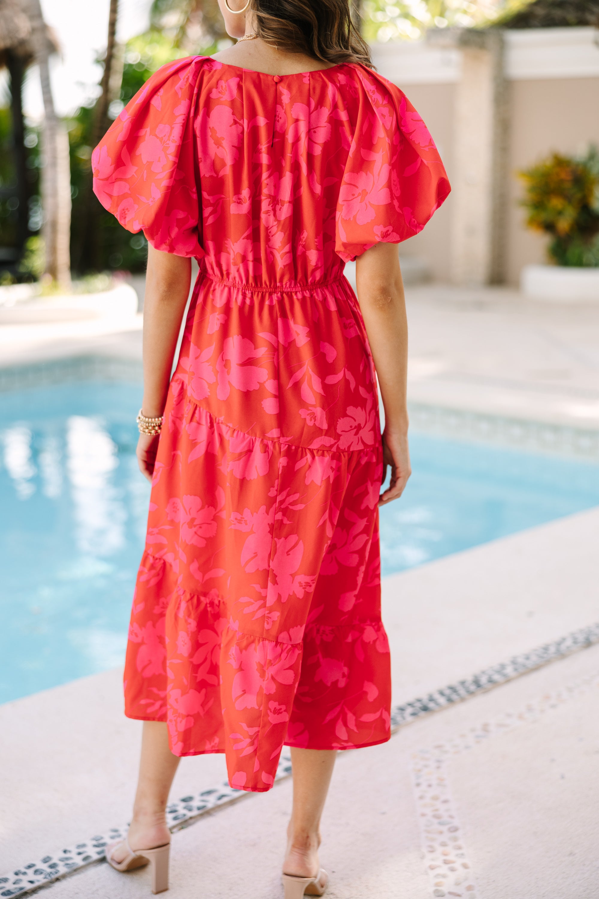 Odds Are In Your Favor Red Floral Midi Dress