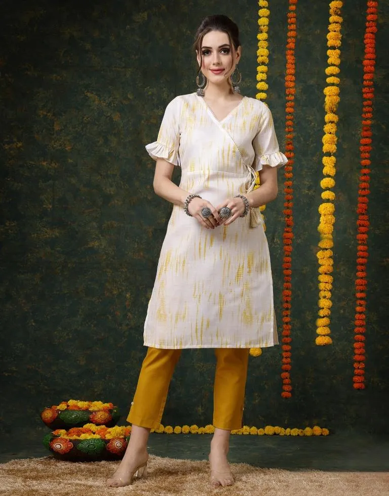 Off White Cotton Kurti With Pant Set