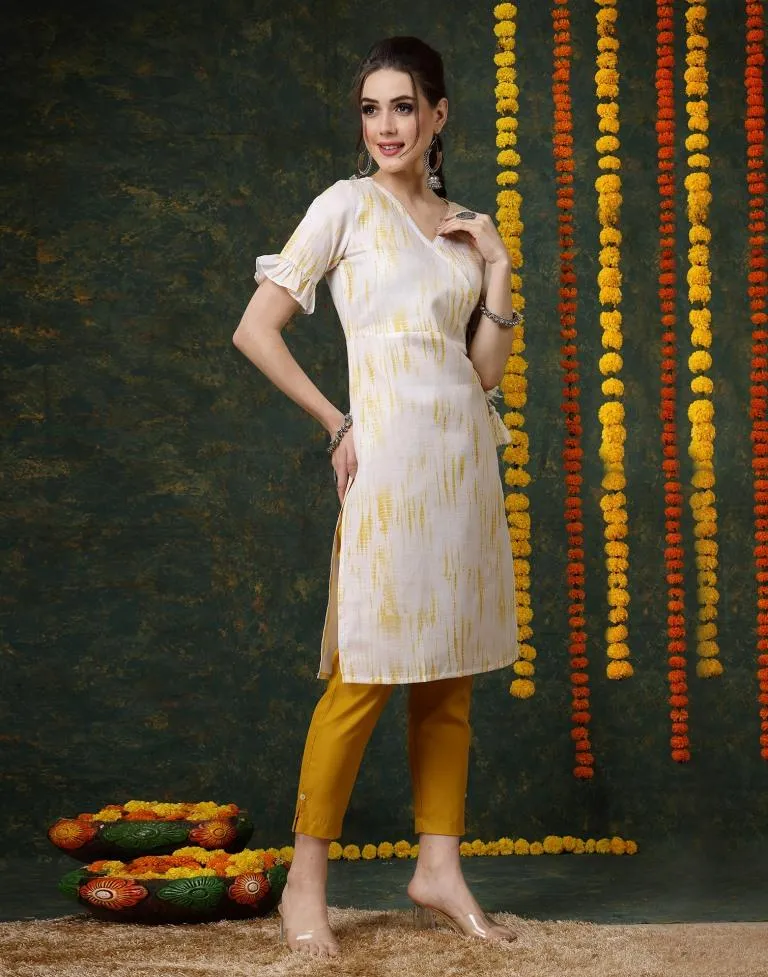 Off White Cotton Kurti With Pant Set