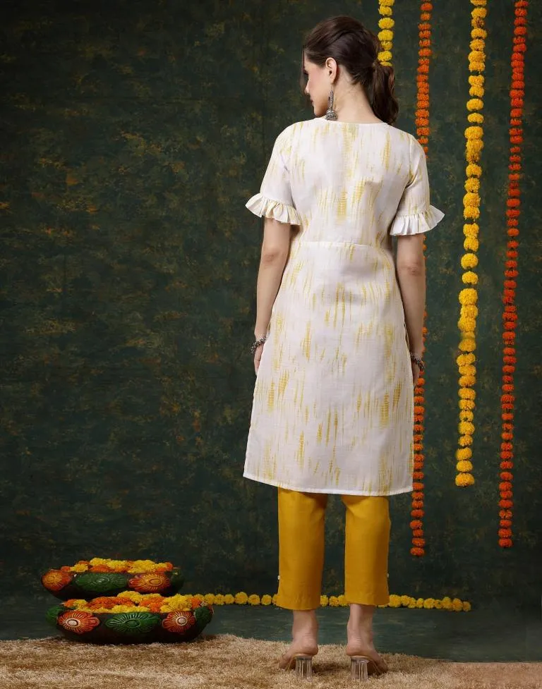 Off White Cotton Kurti With Pant Set