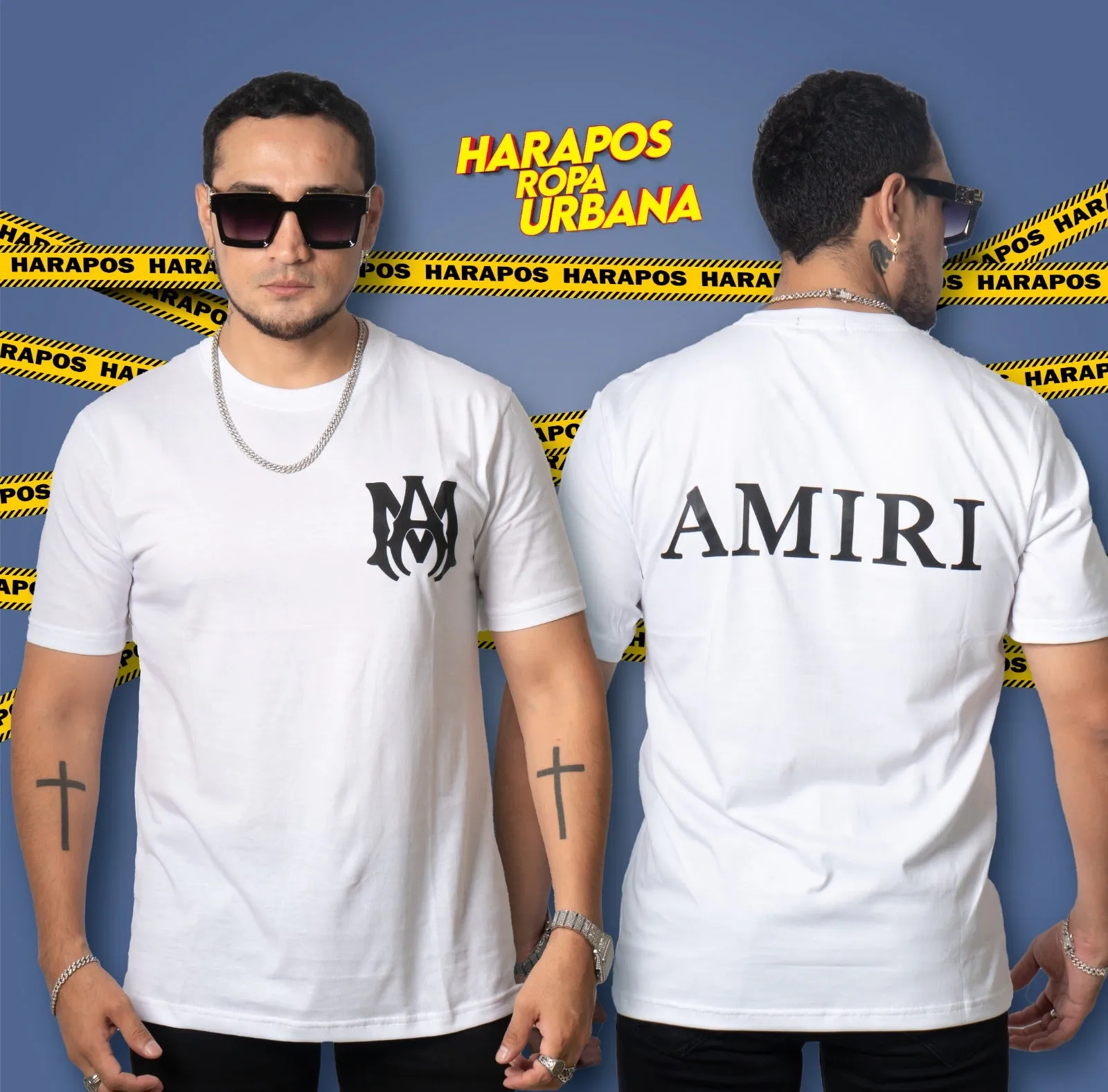 Polera amiri blanca letras grandes