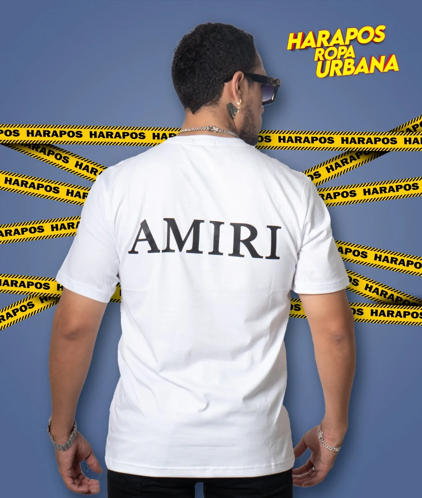 Polera amiri blanca letras grandes