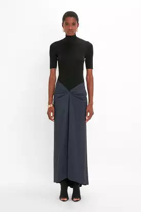 Polo Neck Gathered Dress In Midnight