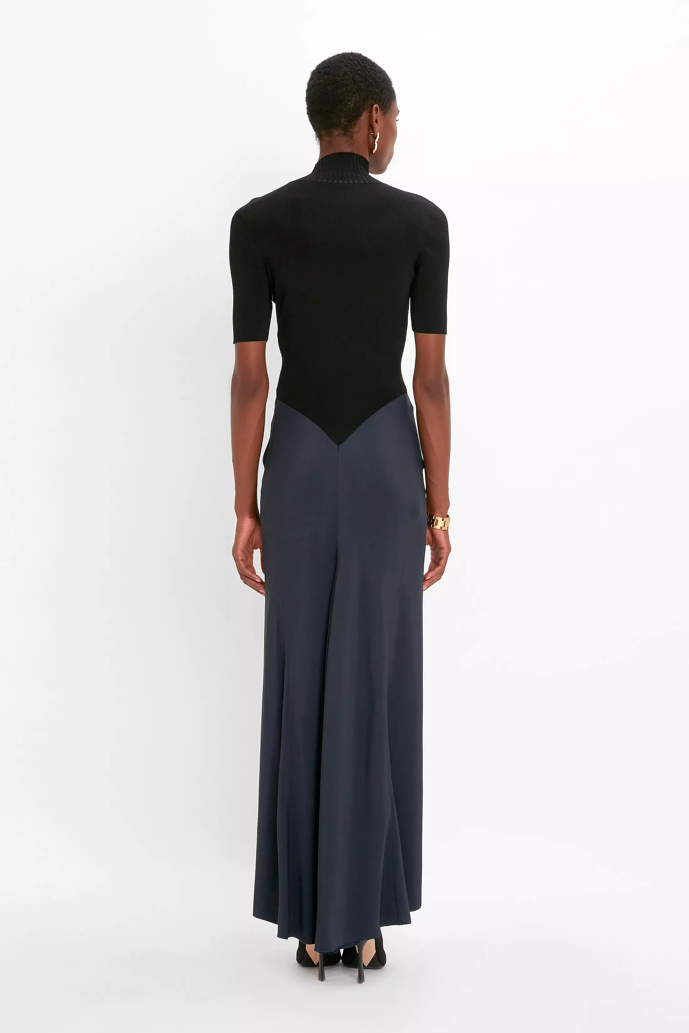 Polo Neck Gathered Dress In Midnight