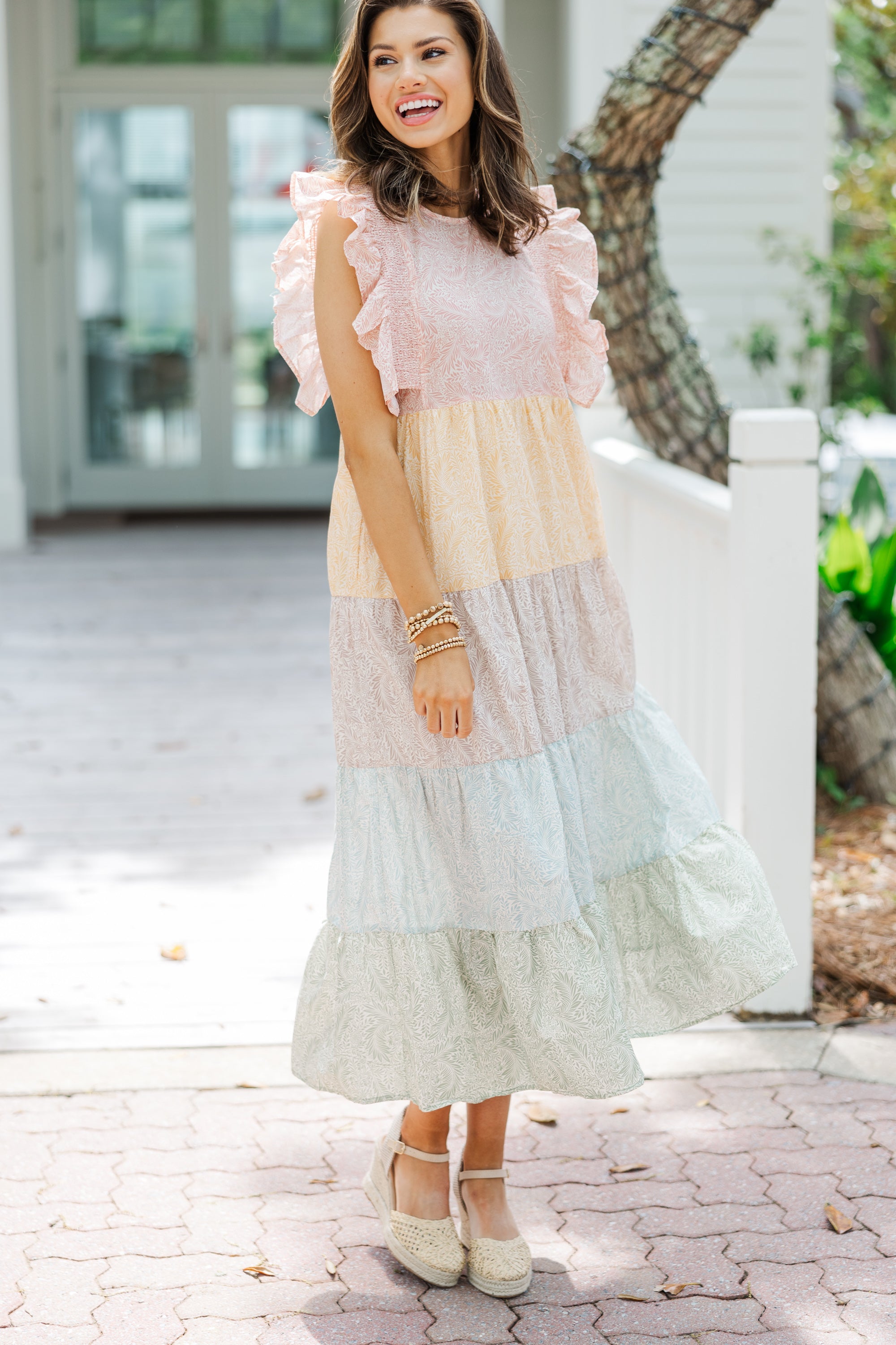 Problem Solved Yellow Ditsy Floral Midi Dress