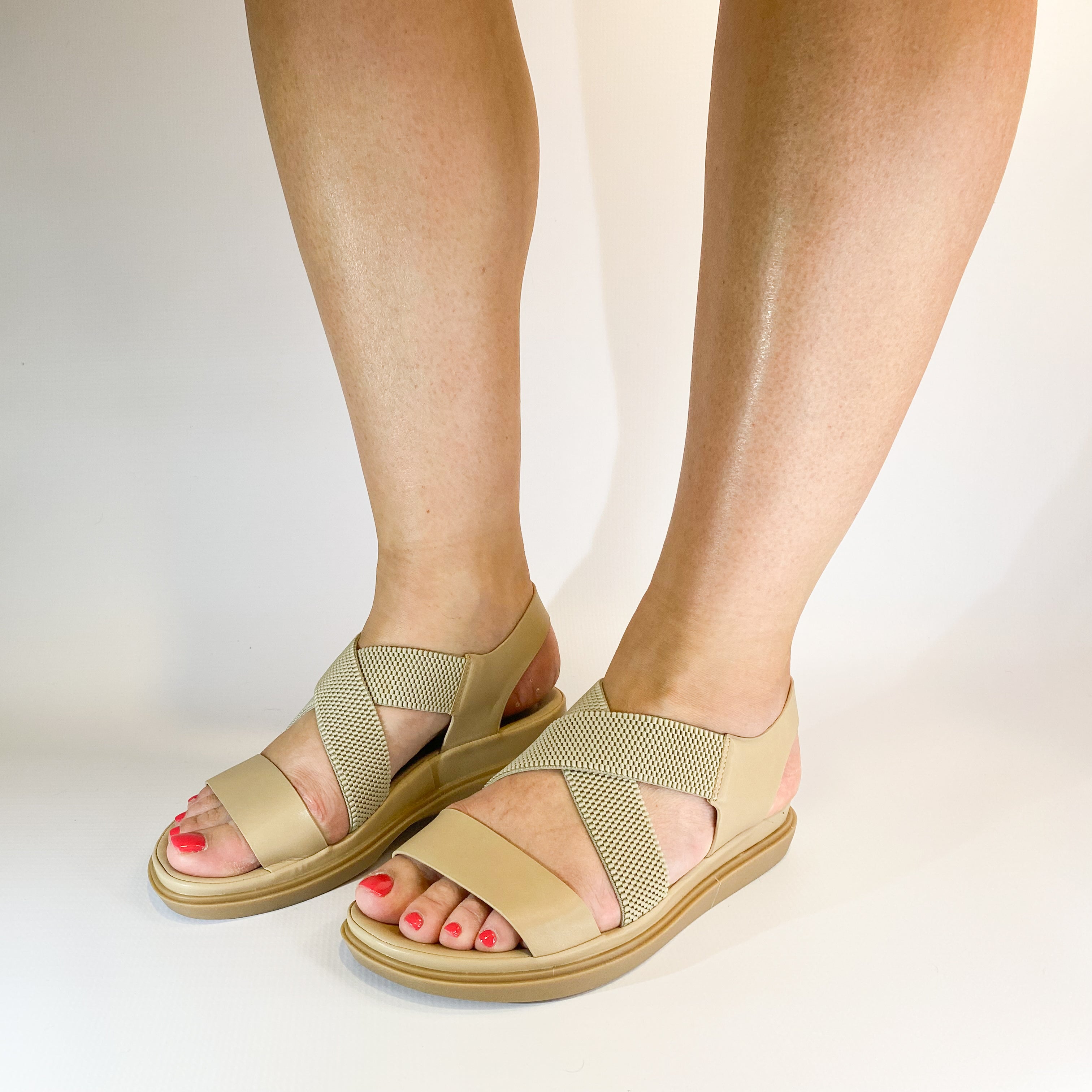 Queue beige elasticated flatform sandal