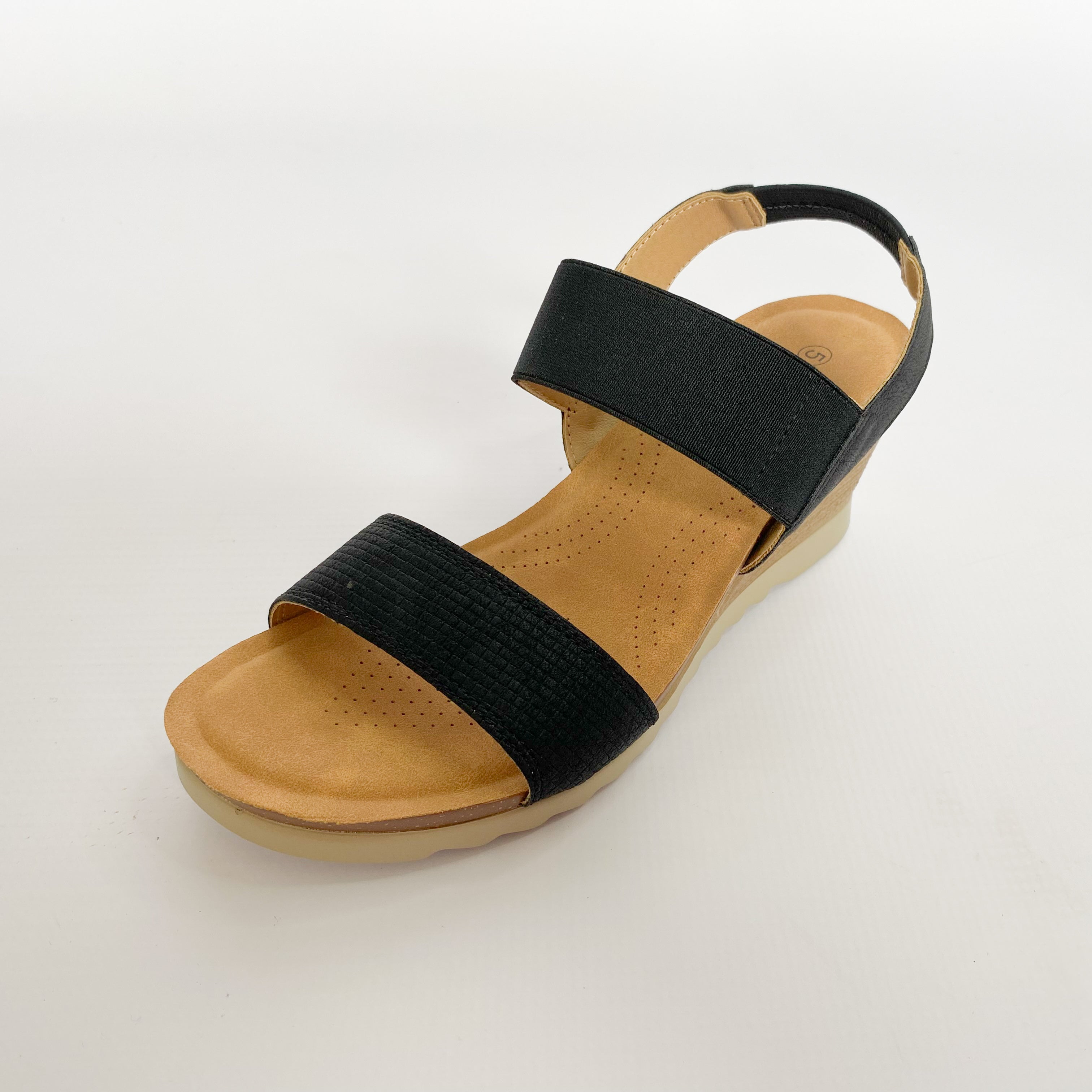 Queue black elasticated wedge