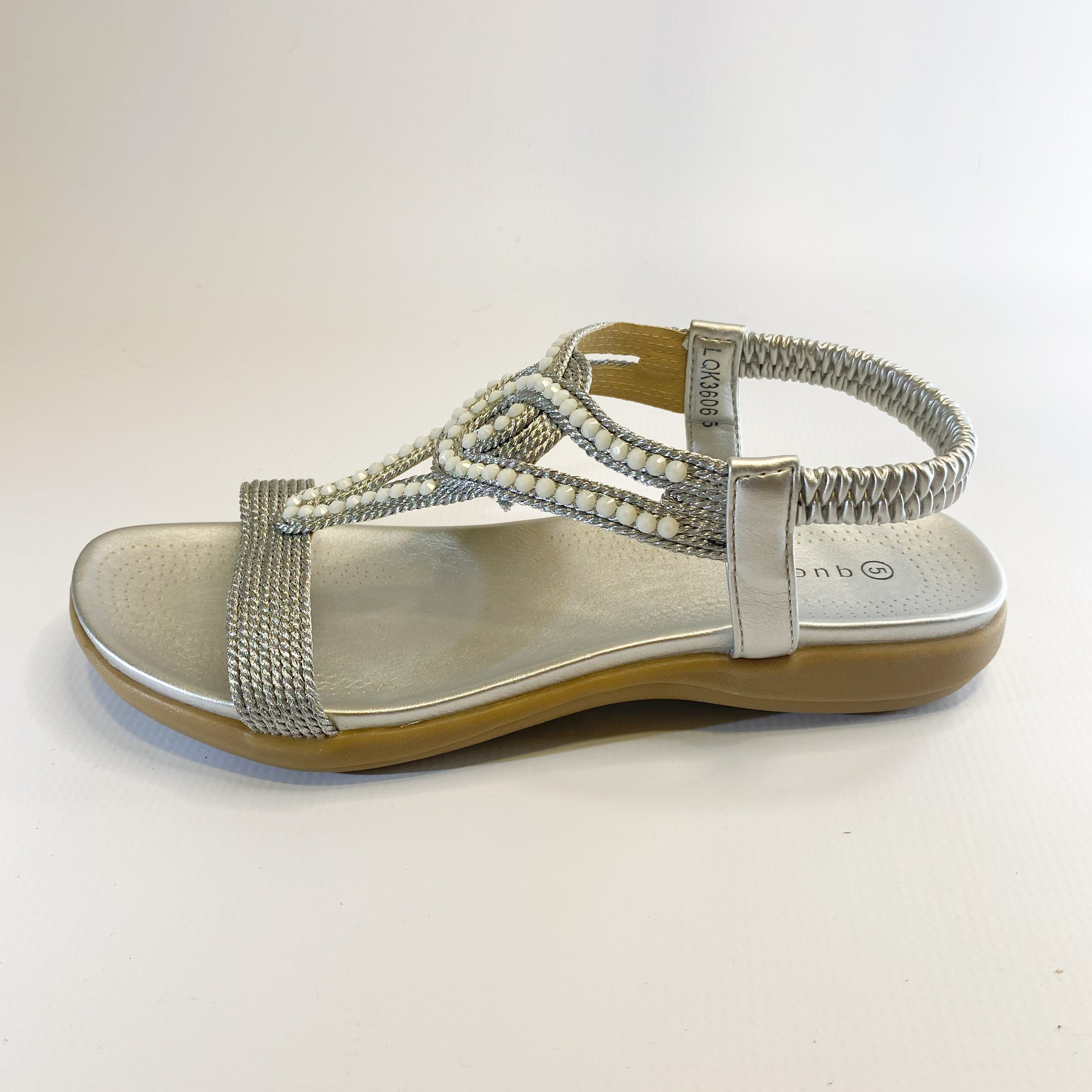 Queue silver beaded flatform sandal