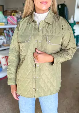 QUILTED JACKET WITH POCKETS - DUSTY OLIVE