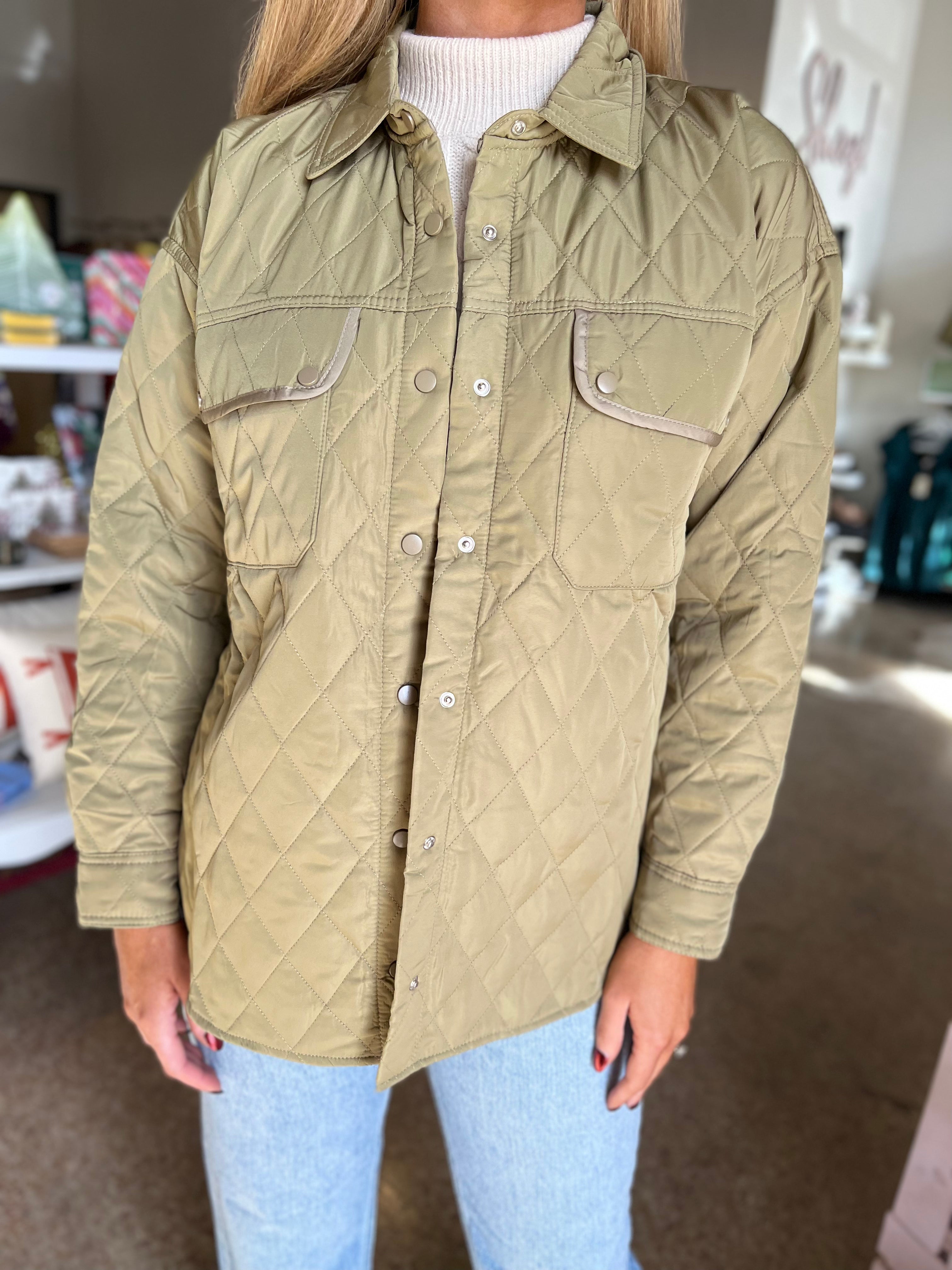 QUILTED JACKET WITH POCKETS - DUSTY OLIVE