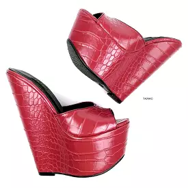 Red Croco Print High Heel Mules