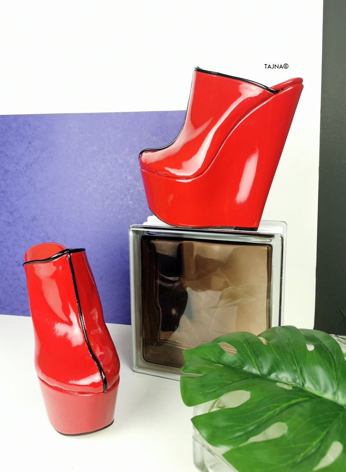 Red Patent Sabo High Heel Wedge Mules