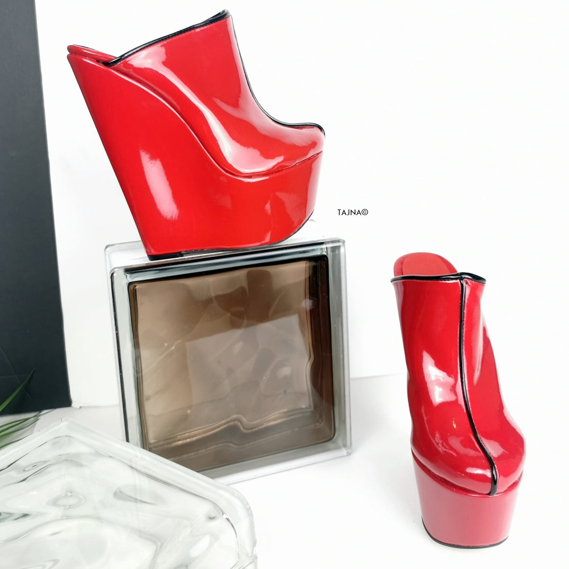 Red Patent Sabo High Heel Wedge Mules