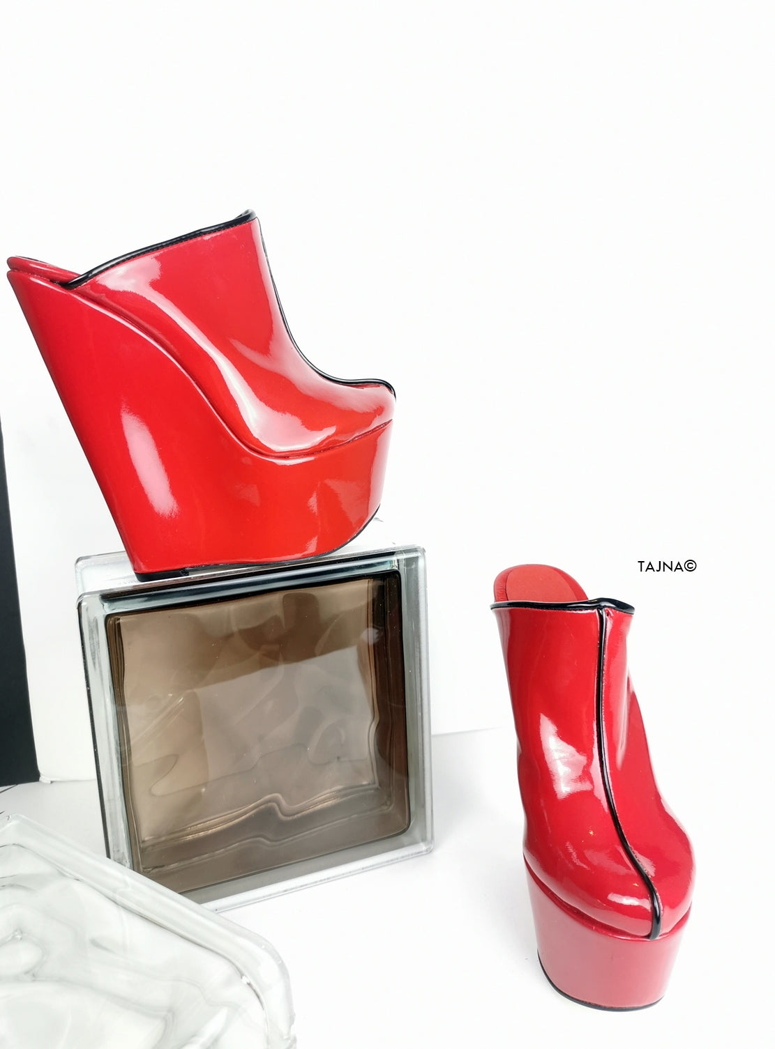 Red Patent Sabo High Heel Wedge Mules