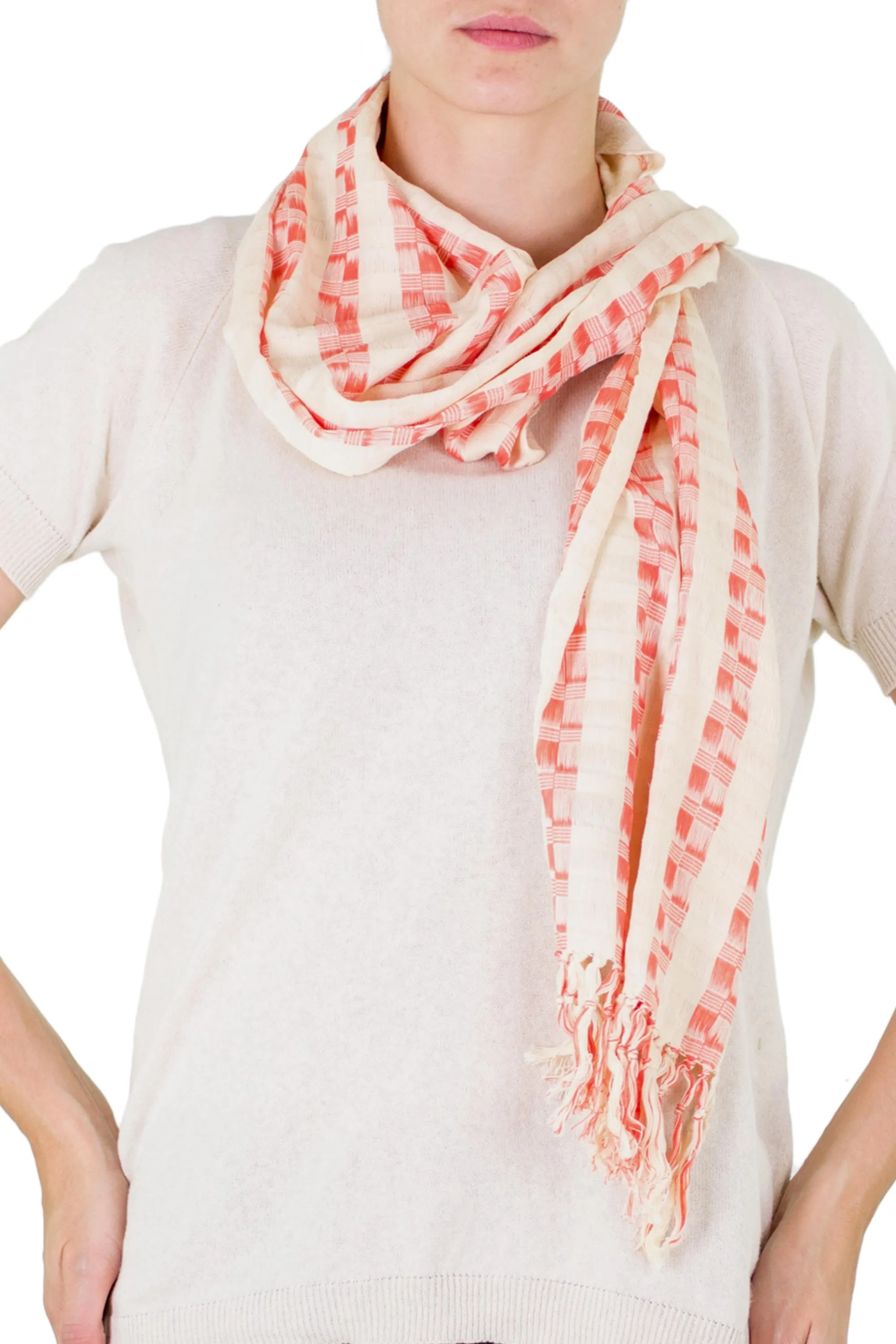 Salmon Checks Multicolor Cotton Scarf