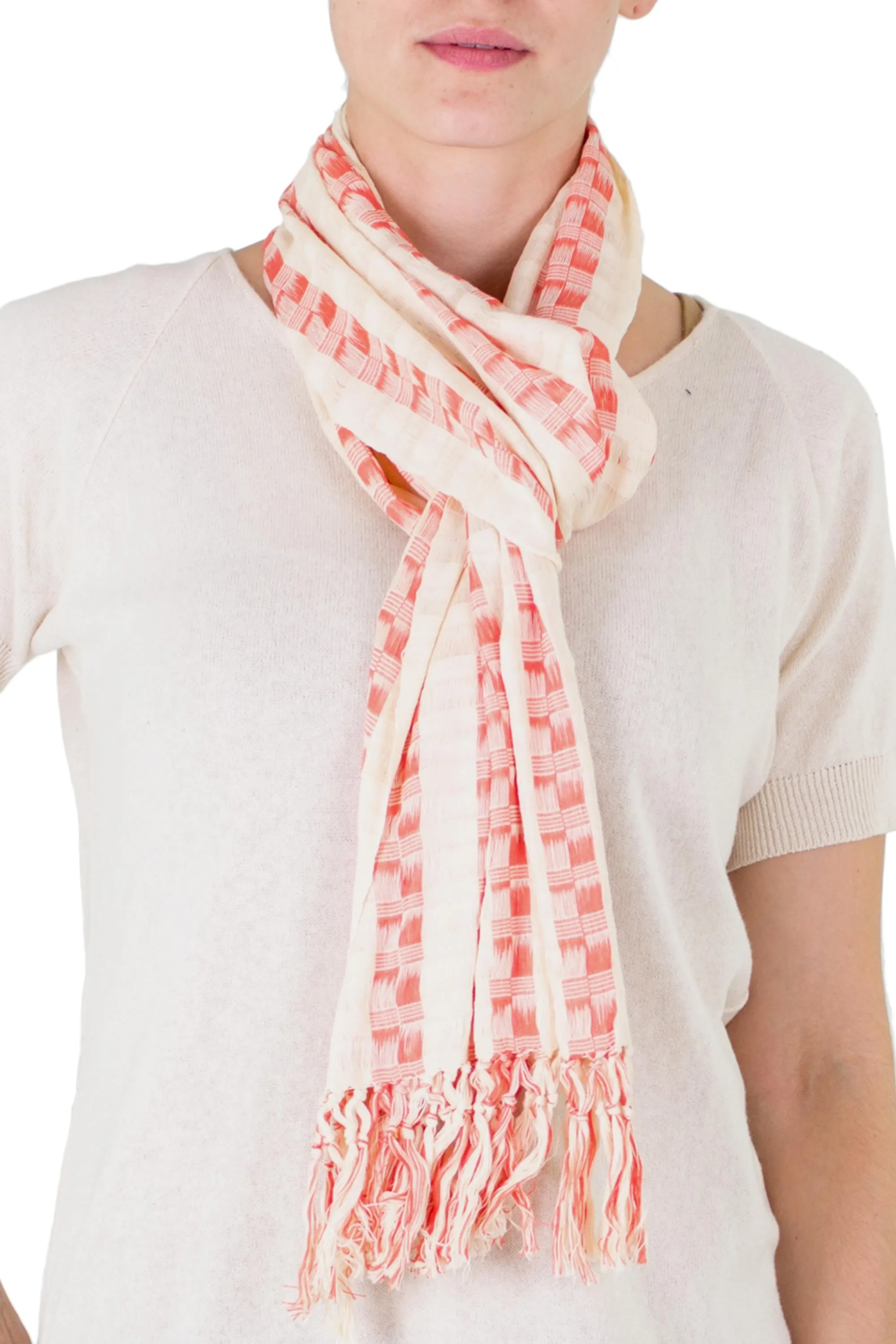 Salmon Checks Multicolor Cotton Scarf