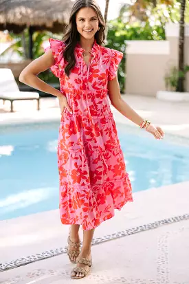 Show You Off Rose Pink Floral Midi Dress