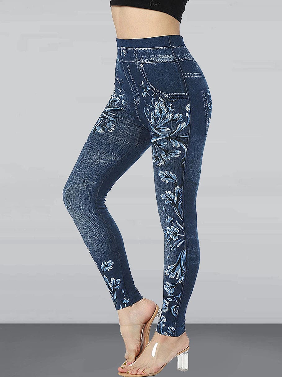 Slim Fit High Waist Ankle-Length Denim Leggings with Pockets