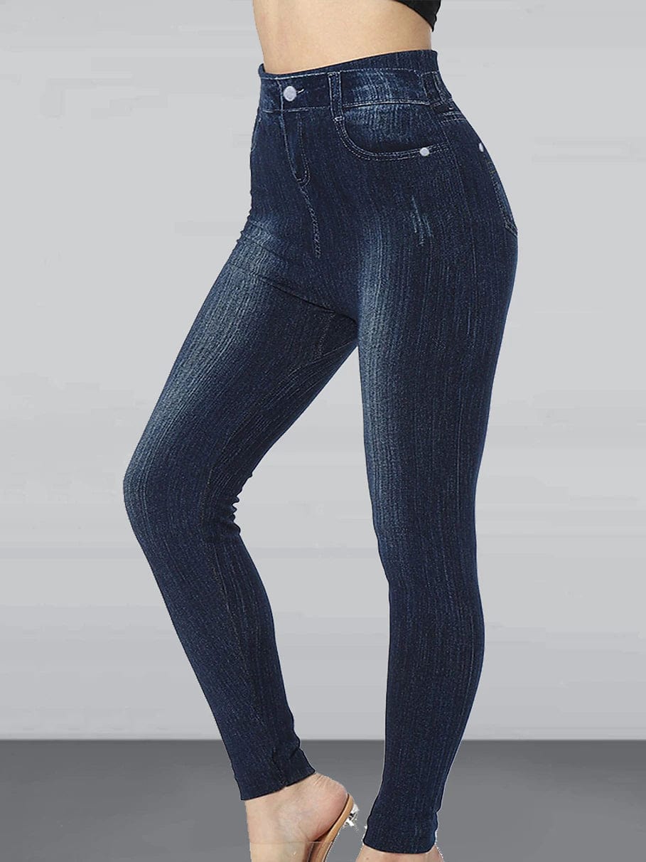 Slim Fit High Waist Ankle-Length Denim Leggings with Pockets