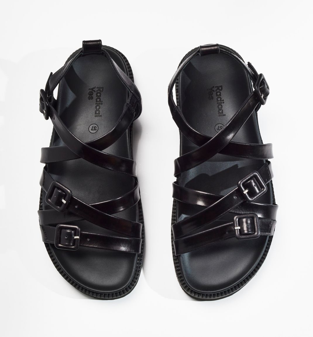 Sophia Strappy Sandal in Black Leather