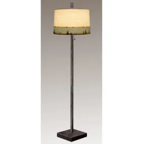 Steel Floor Lamp on Reclaimed Wood with Large Drum Shade in Birch Midnight