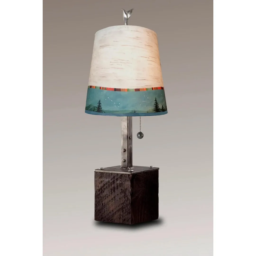 Steel Table Lamp on Reclaimed Wood with Small Drum Shade in Birch Midnight