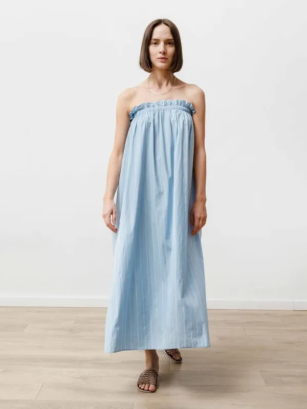 striped poplin tube dress - Baby Blue/White