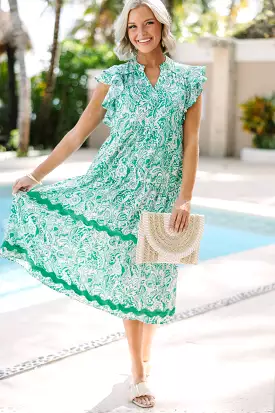 Sweet New Day Green Paisley Rickrack Midi Dress