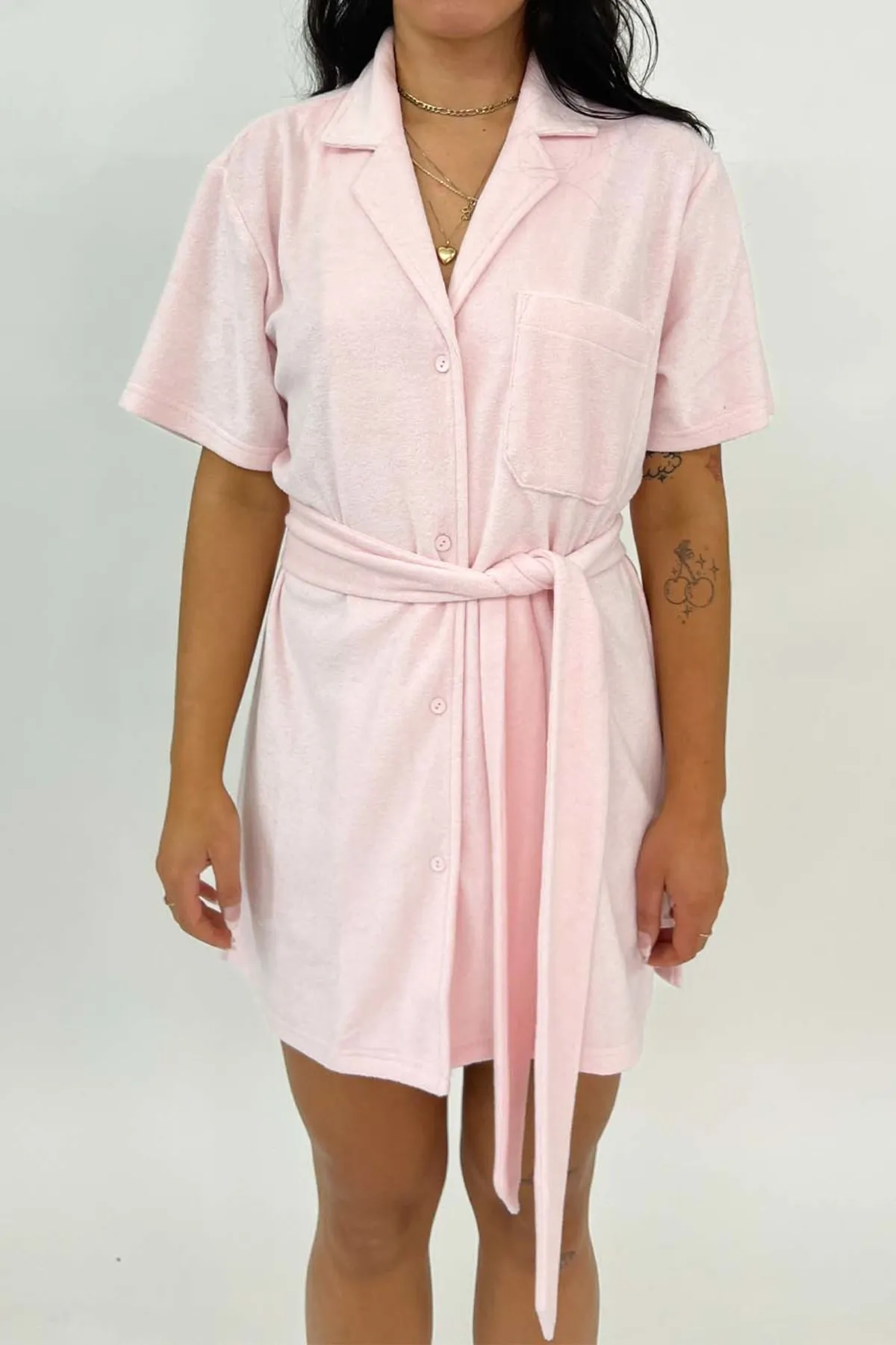 Terry Shirt Dress - Baby Pink