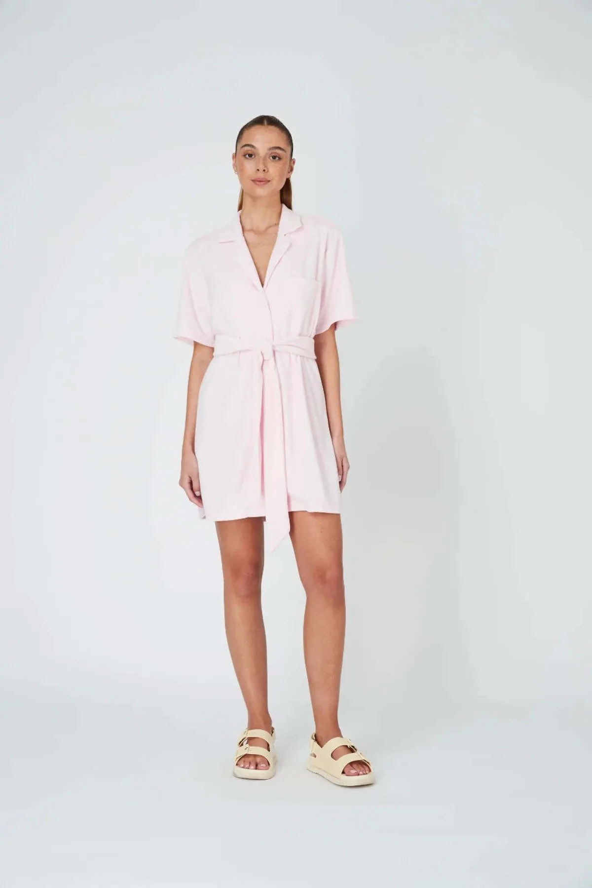 Terry Shirt Dress - Baby Pink