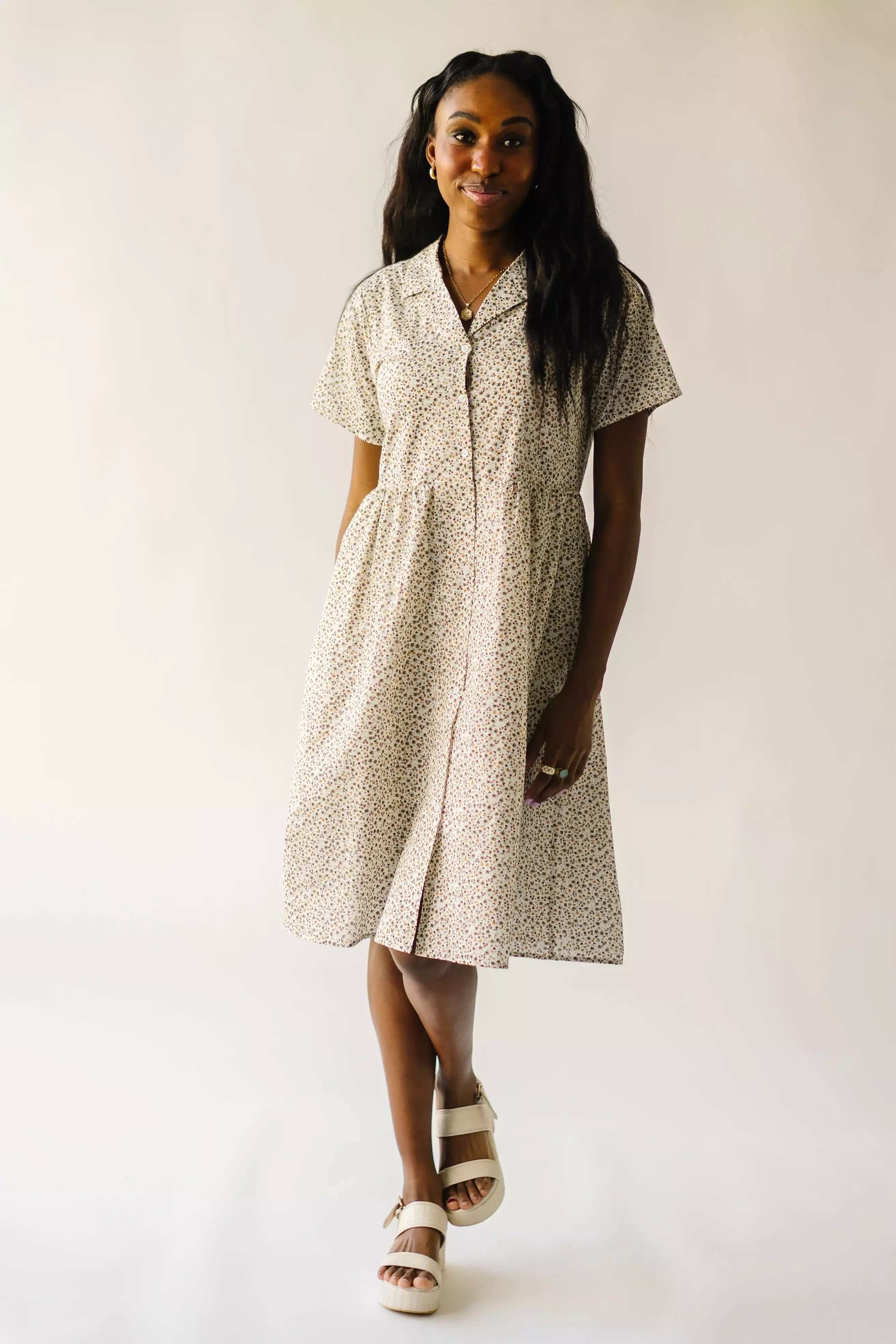 The Stayton Button-Up Dress in Brown Floral