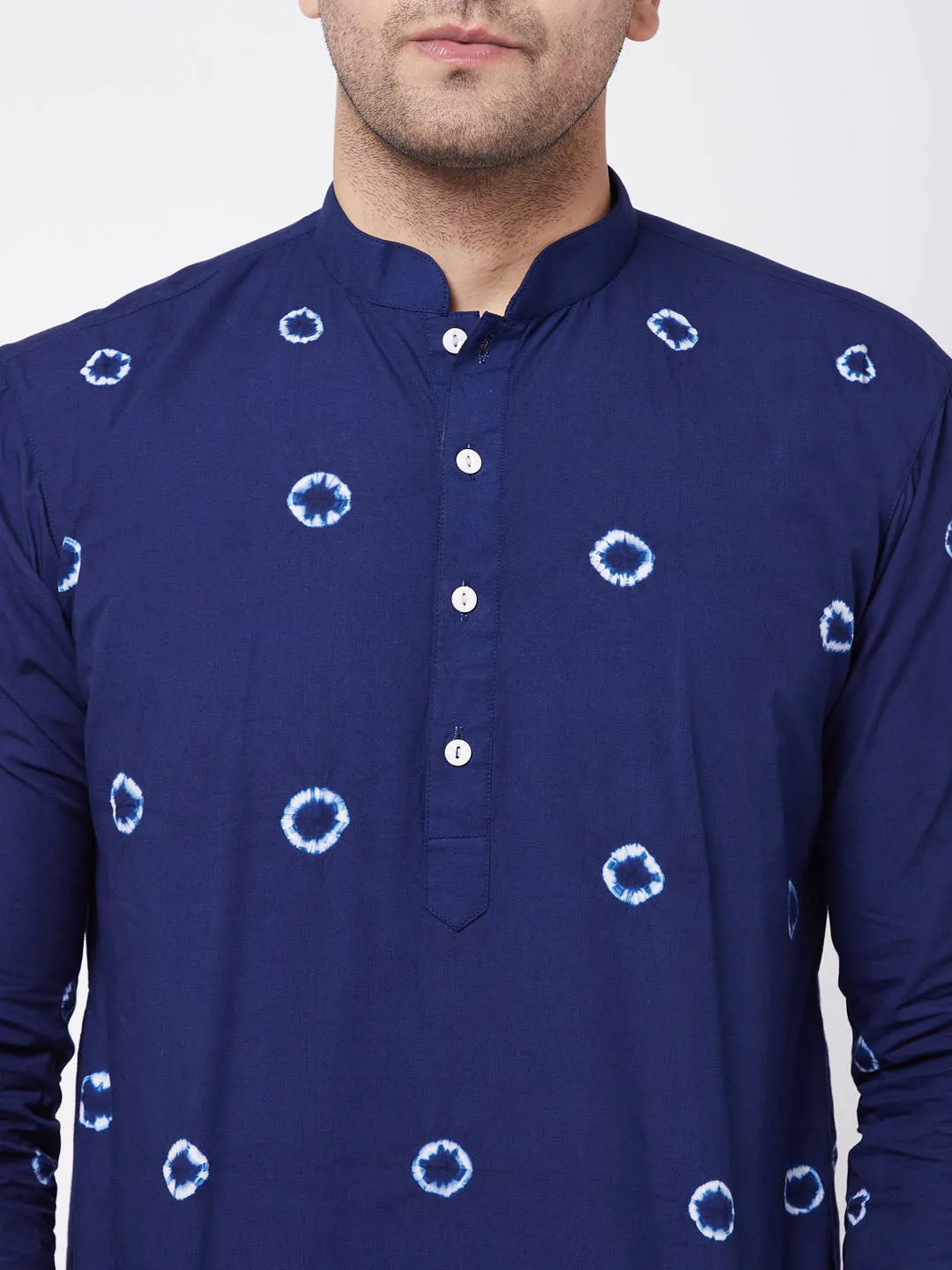 VASTRAMAY Men's Blue And White Cotton Kurta And Pant Style Cotton Pyjama Set