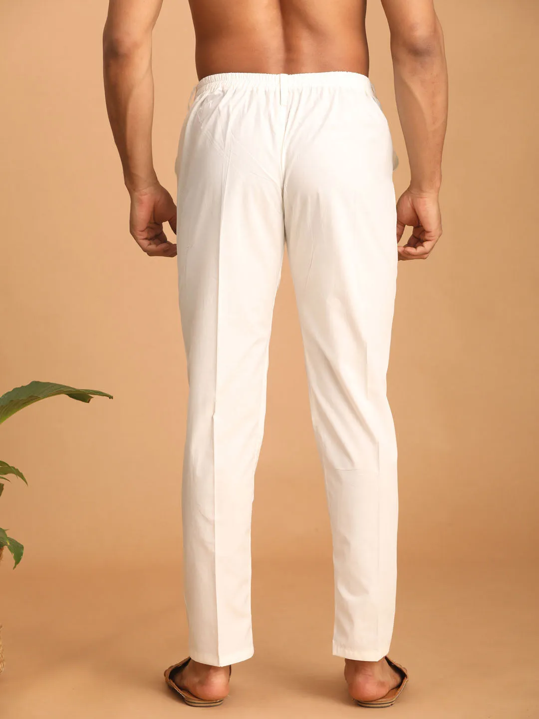 VASTRAMAY Men's Cream Cotton Pant Style Pyjama