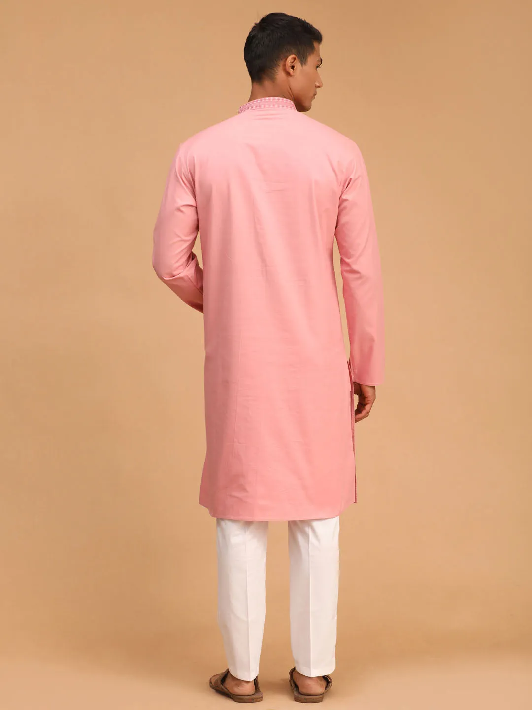 VASTRAMAY Men's Pink Kurta and Pant Style Cotton  Pyjama Set