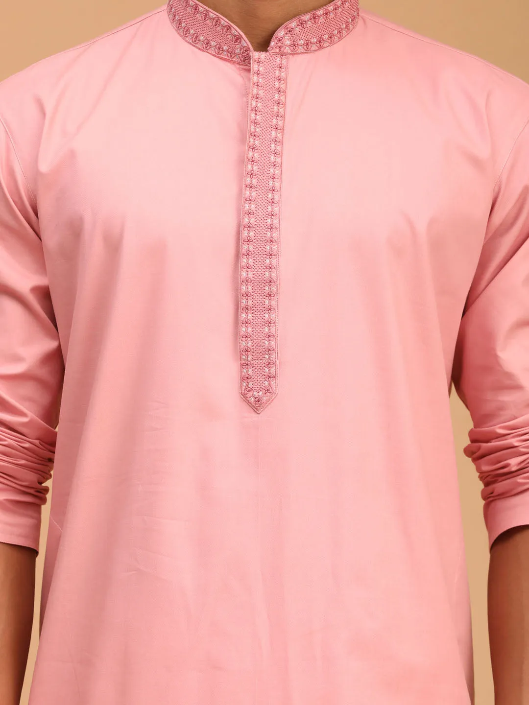 VASTRAMAY Men's Pink Kurta and Pant Style Cotton  Pyjama Set