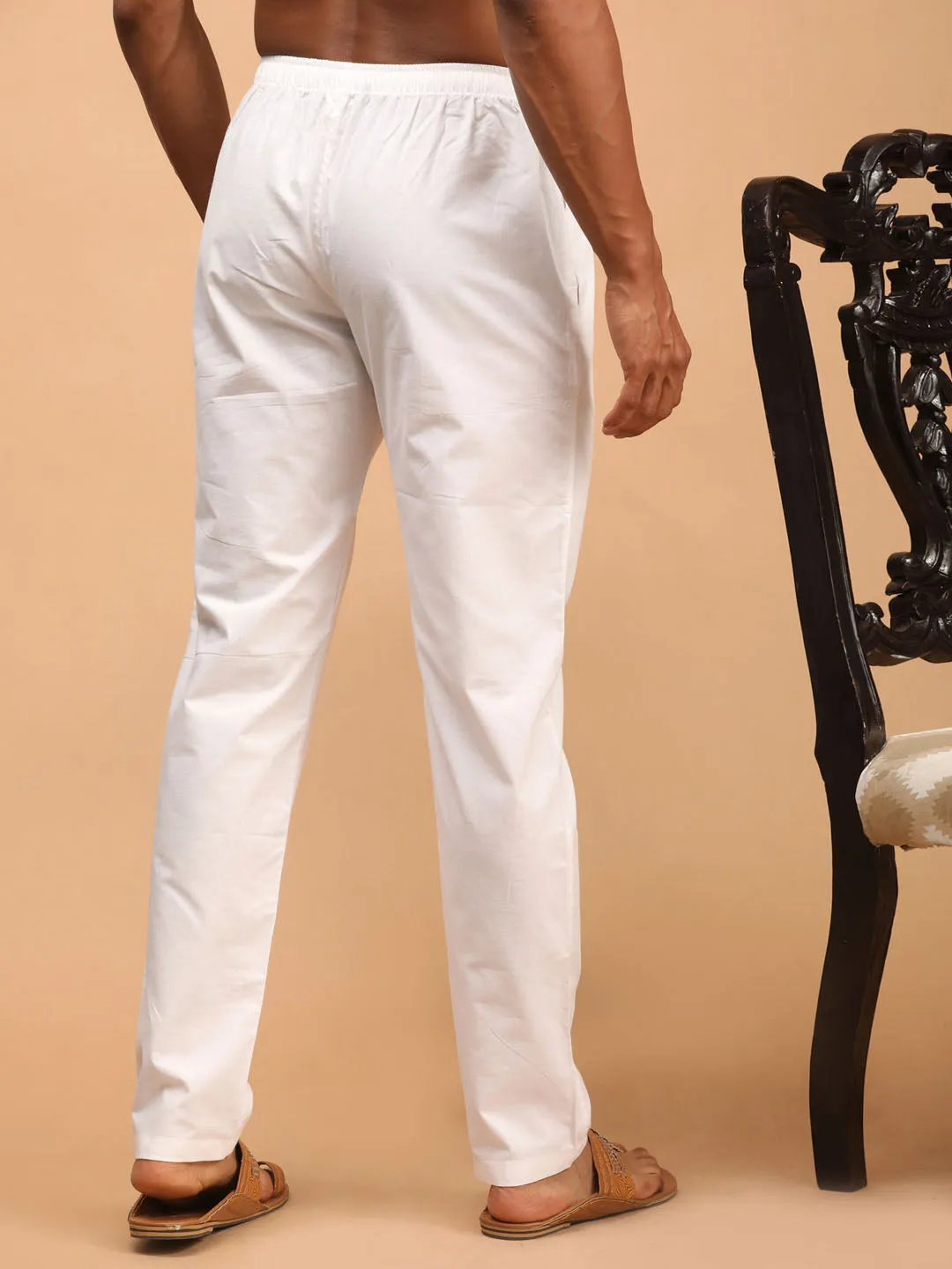 VASTRAMAY Men's White Cotton Pant Style Pyjama