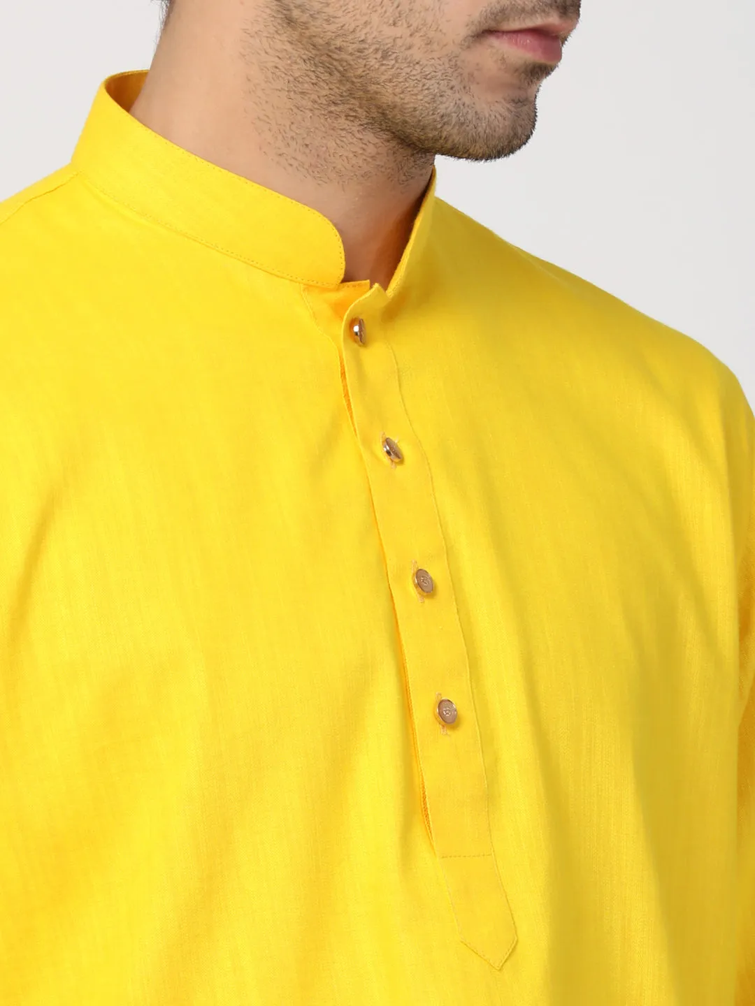 VASTRAMAY Men's Yellow Cotton Blend Kurta and Dhoti Pant Set